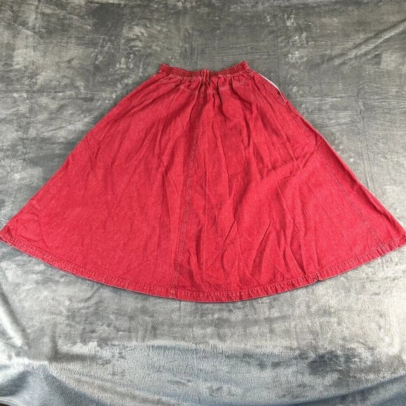 Vintage Chaus Womens SZ 6 Midi Red Button Front Denim Skirt Western Cowgirl 90's - Picture 8 of 9